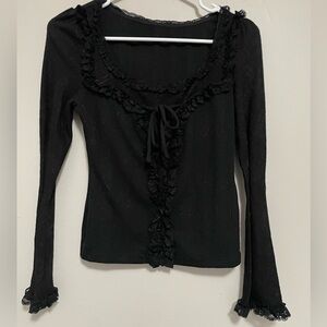 Lacemade Ruffled Black Long Sleeve Top